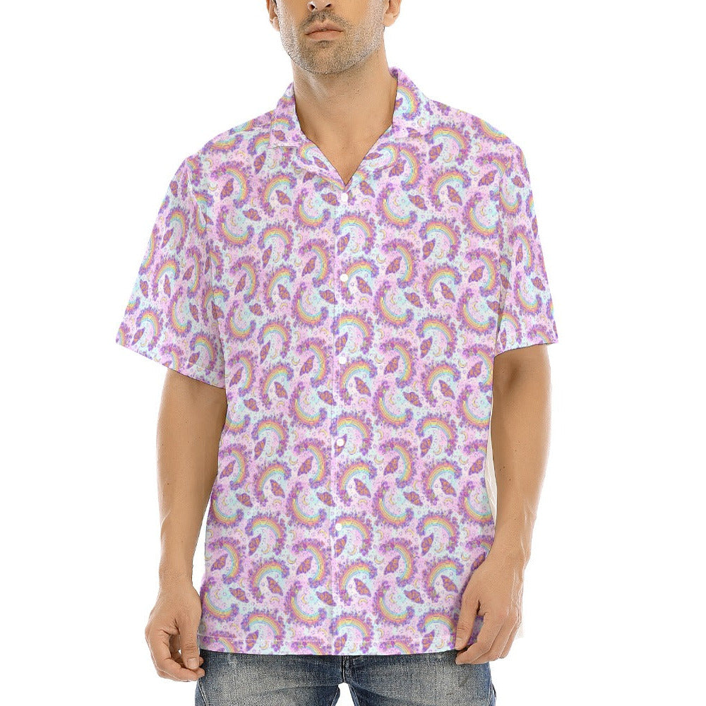 Monarch Butterflies & Rainbows - Men's Hawaiian Button Up Shirt