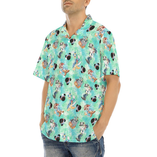 Pirate Crew Watercolor Adventure - Men's Hawaiian Button Up Shirt