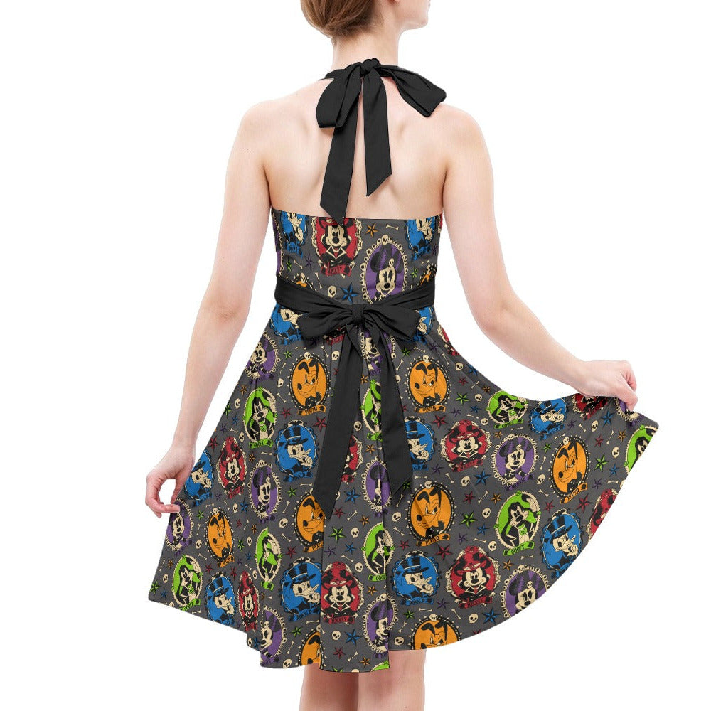 Gothic Halloween Cameos - Women's Halter Vintage Pocket Dress
