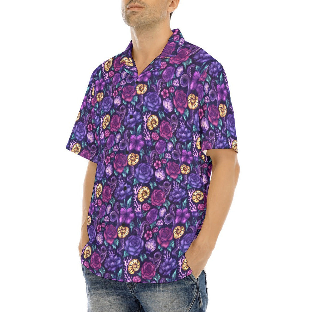 Fairytale Florals – Dark Sea Witch - Men's Hawaiian Button Up Shirt