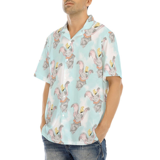 Sketch of Flying Elephant - Men's Hawaiian Button Up Shirt