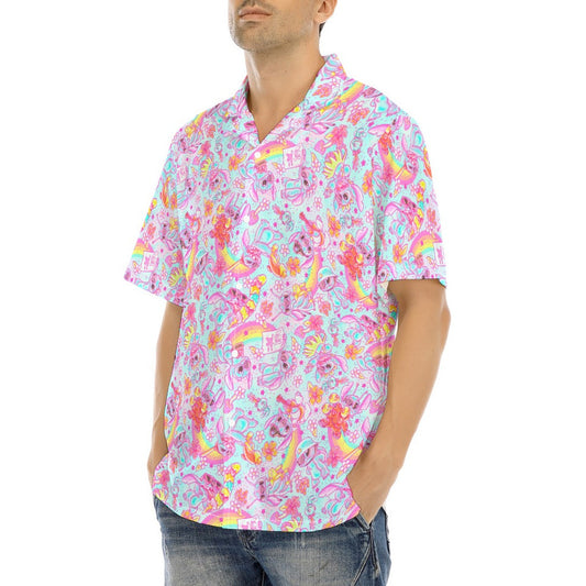 Neon Rainbow Mischief - Men's Hawaiian Button Up Shirt
