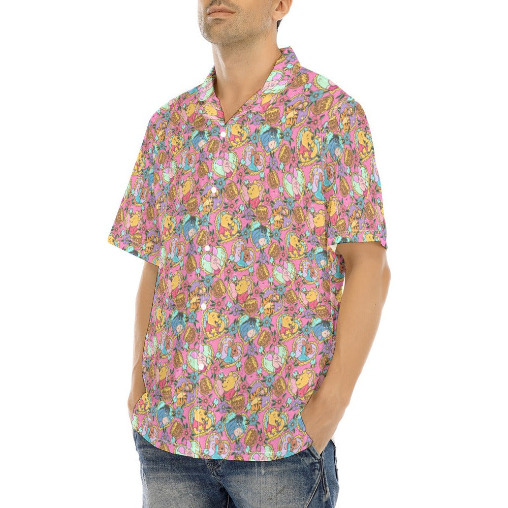 Tattoo Hearts Woodland Friends - Men's Hawaiian Button Up Shirt