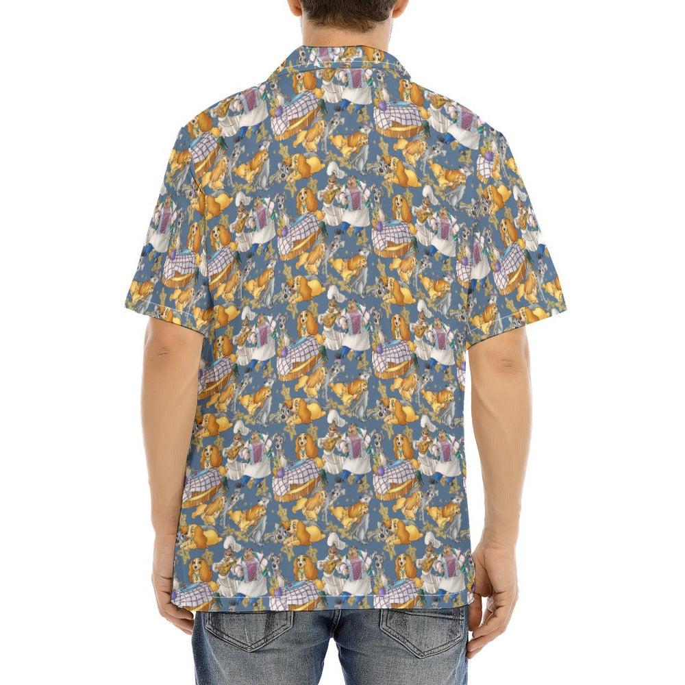Puppy Love Sketch - Men's Hawaiian Button Up Shirt