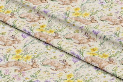 Spring Rabbits and Wildflowers - Digital Seamless Pattern