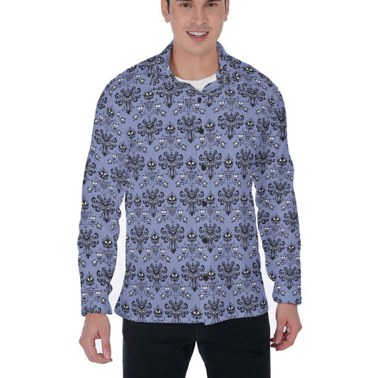 Spooky Mansion Wallpaper - Men's Long Sleeve Button Up Shirt