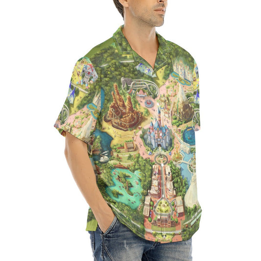 Colorful Theme Park Map - Men's Hawaiian Button Up Shirt
