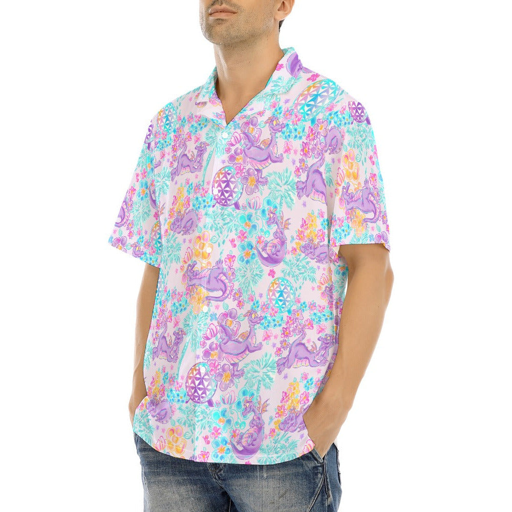 Purple Dragon Flower Power - Men's Hawaiian Button Up Shirt