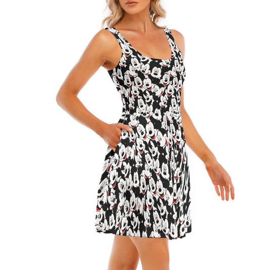 Many Faces of Classic Mouse - Women's Sleeveless Pocket Skater Dress