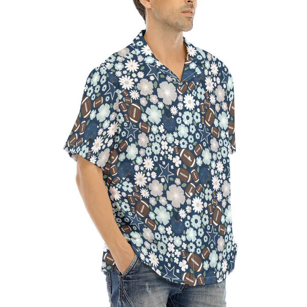 Blue Star Blooms - Men's Hawaiian Button Up Shirt