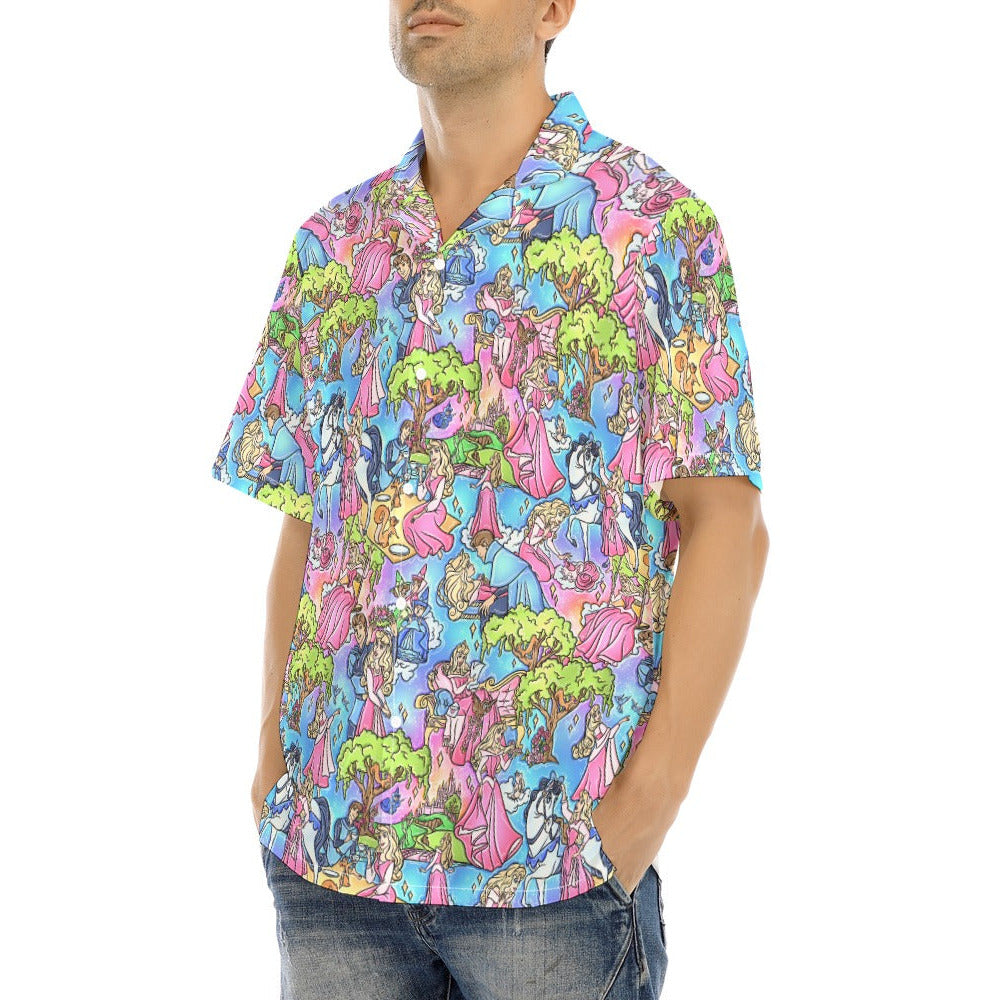 Dreaming Princess Storybook Scenes - Men's Hawaiian Button Up Shirt