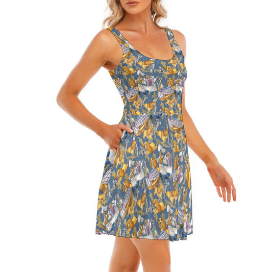 Puppy Love Sketch - Women's Sleeveless Pocket Skater Dress