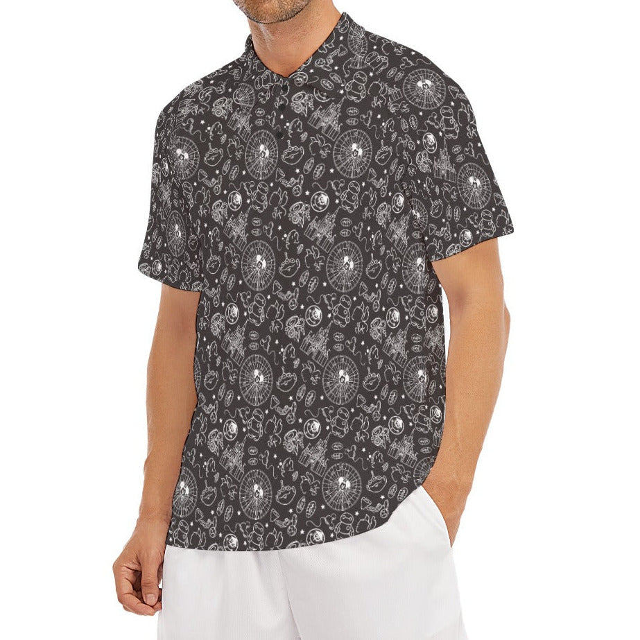 Monochrome Theme Park Icons - Men's Polo Shirt