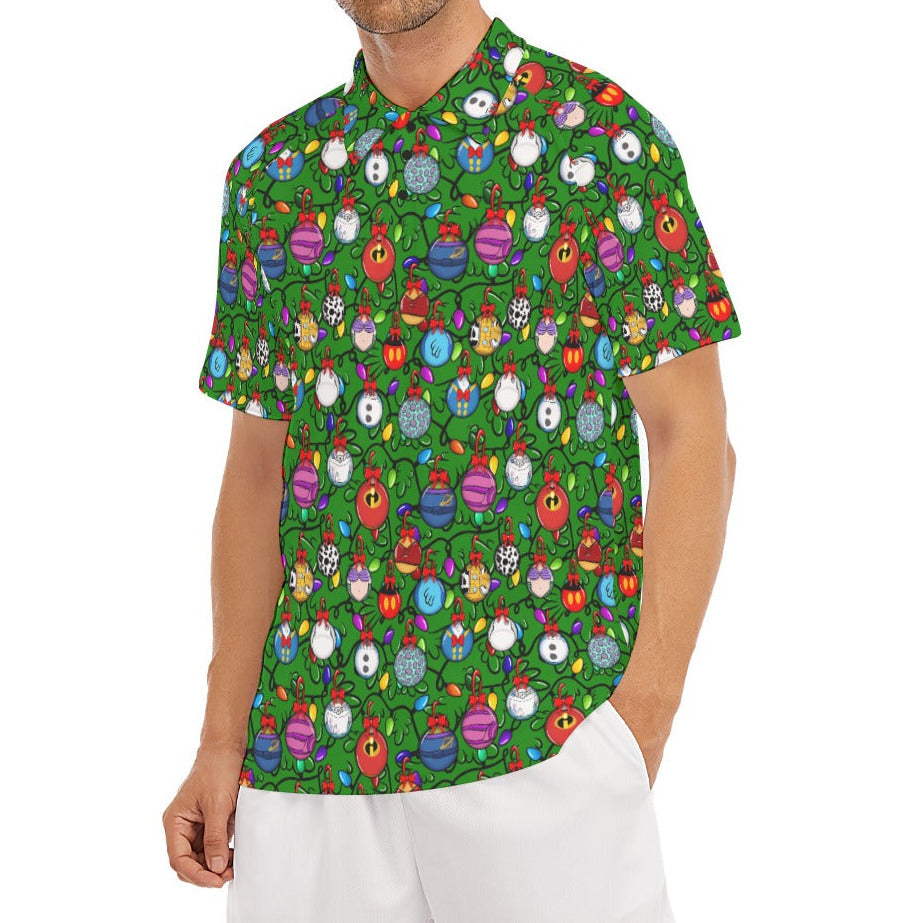 Festive Character Baubles on Green - Men's Polo Shirt