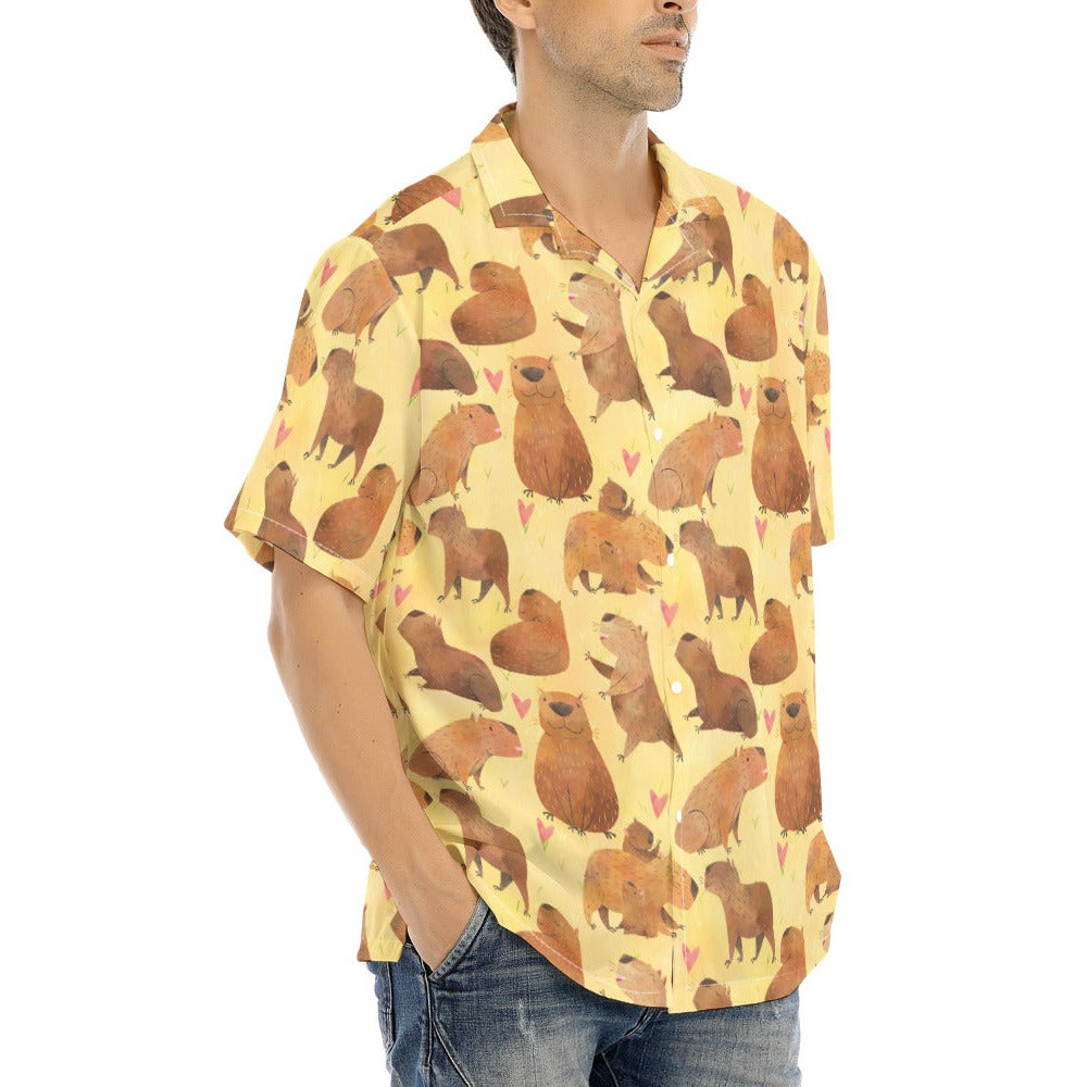 Capybara Love - Men's Hawaiian Button Up Shirt