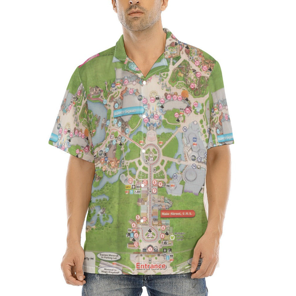 Vibrant Fantasy Park Map - Men's Hawaiian Button Up Shirt