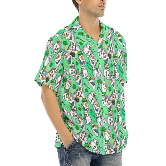 Sketched Snowman St. Patrick’s Day - Men's Hawaiian Button Up Shirt