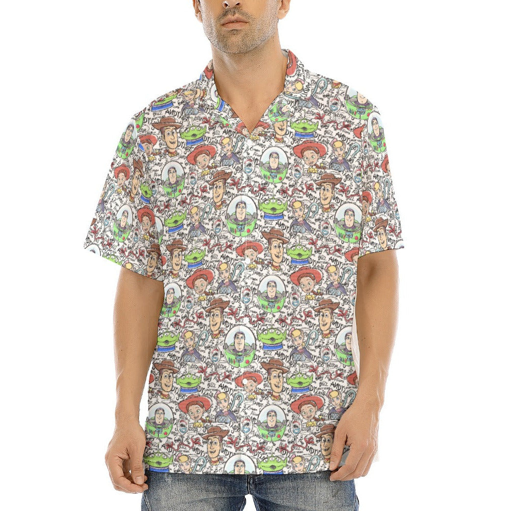 Sketch Autographs of Animated Toy Friends - Men's Hawaiian Button Up Shirt