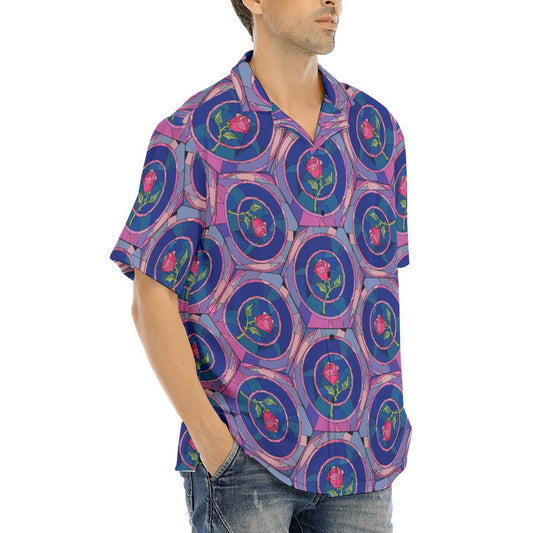 Enchanted Rose Stained Glass - Men's Hawaiian Button Up Shirt