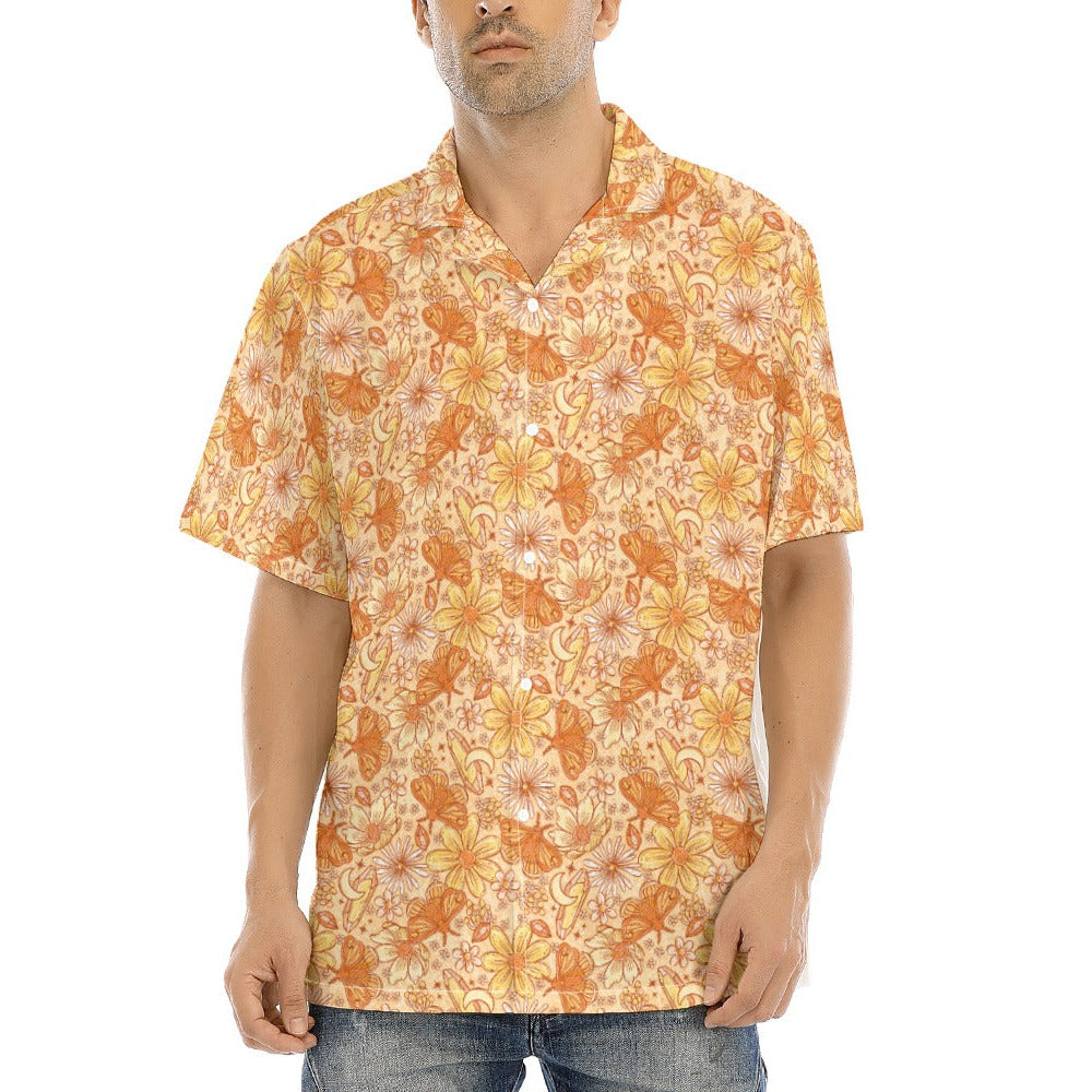 Orange Crystal Moths - Men's Hawaiian Button Up Shirt