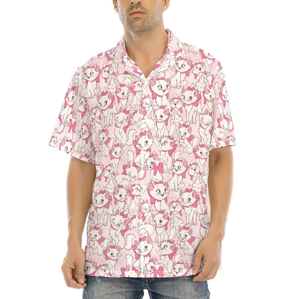 Sweet Kitten with Pink Bow - Men's Hawaiian Button Up Shirt