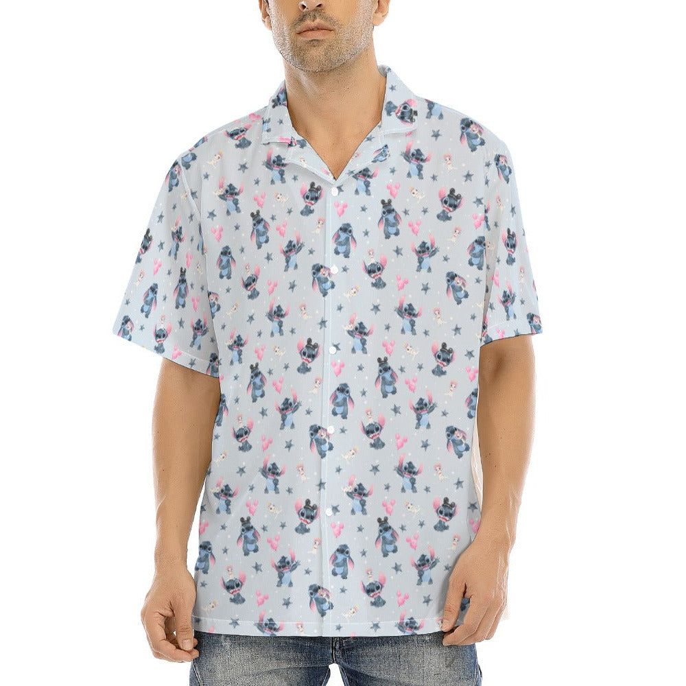 Happy Blue Alien - Men's Hawaiian Button Up Shirt