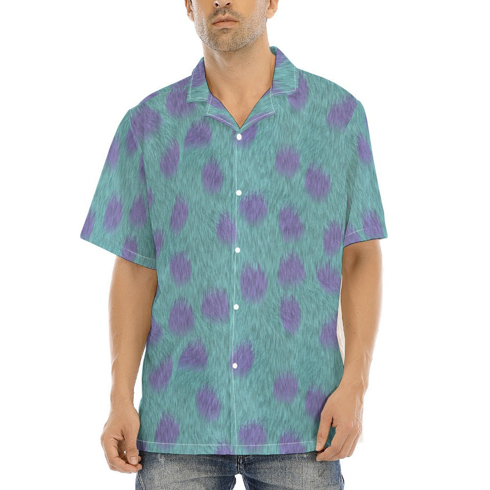 Turquoise Monster Spots - Men's Hawaiian Button Up Shirt