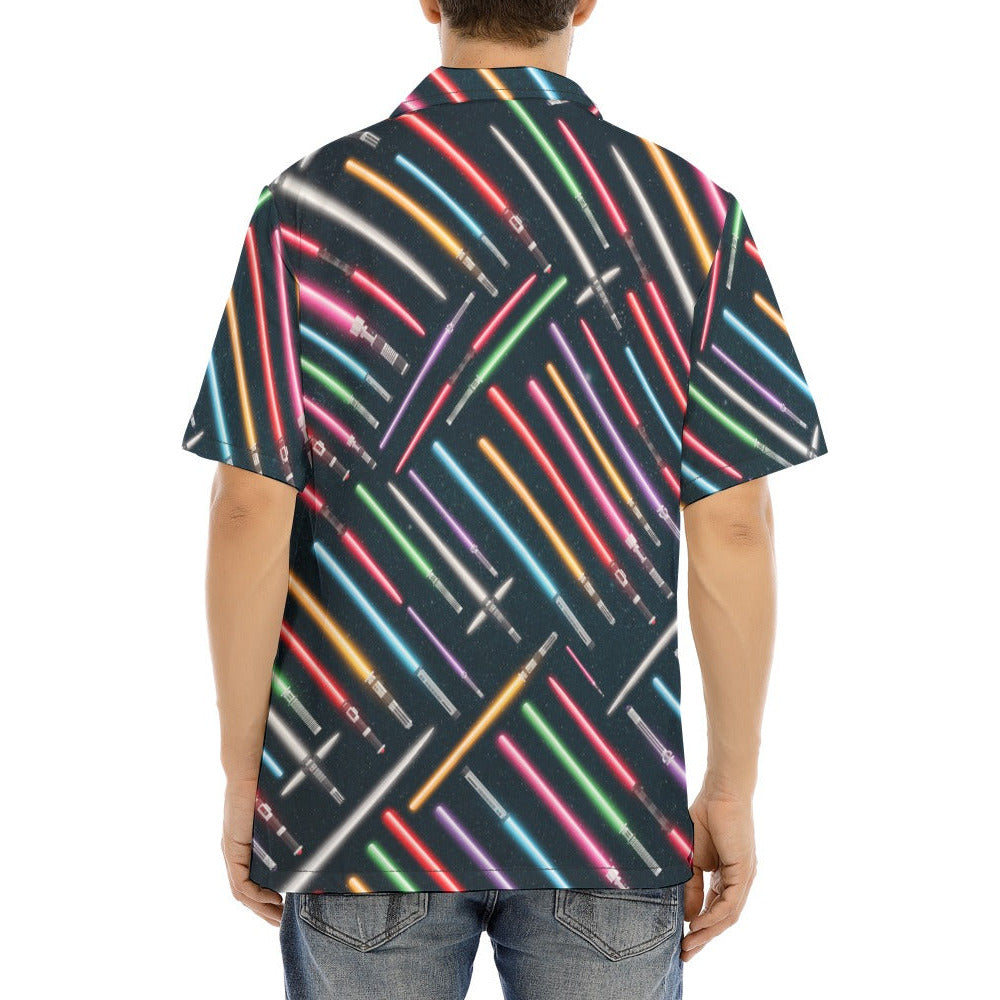 Vibrant Galaxy Sabers - Men's Hawaiian Button Up Shirt