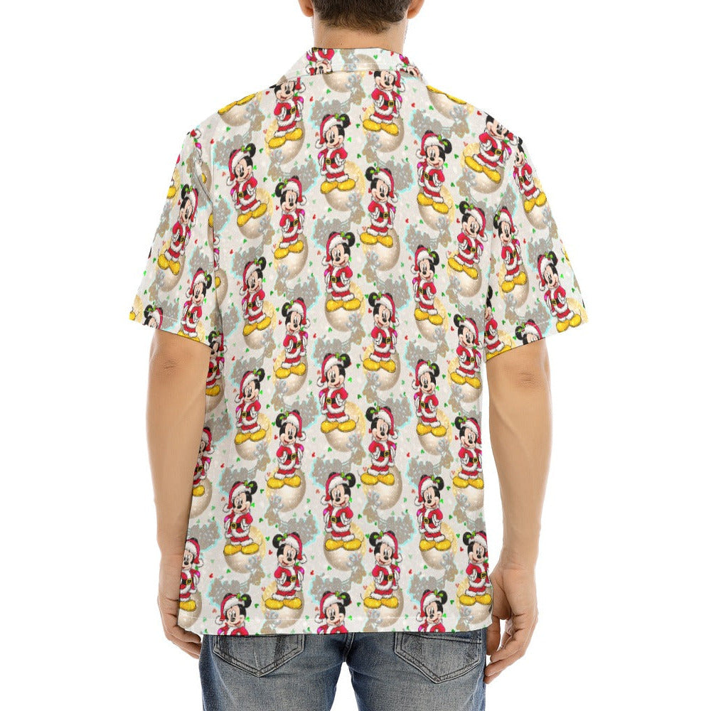 Santa Mouse Celebration - Men's Hawaiian Button Up Shirt