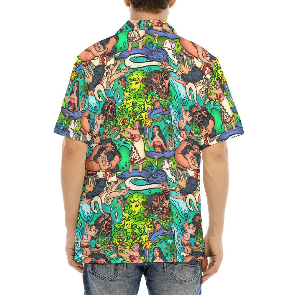 Ocean Voyager Storybook Scenes - Men's Hawaiian Button Up Shirt