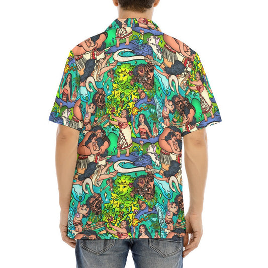 Ocean Voyager Storybook Scenes - Men's Hawaiian Button Up Shirt