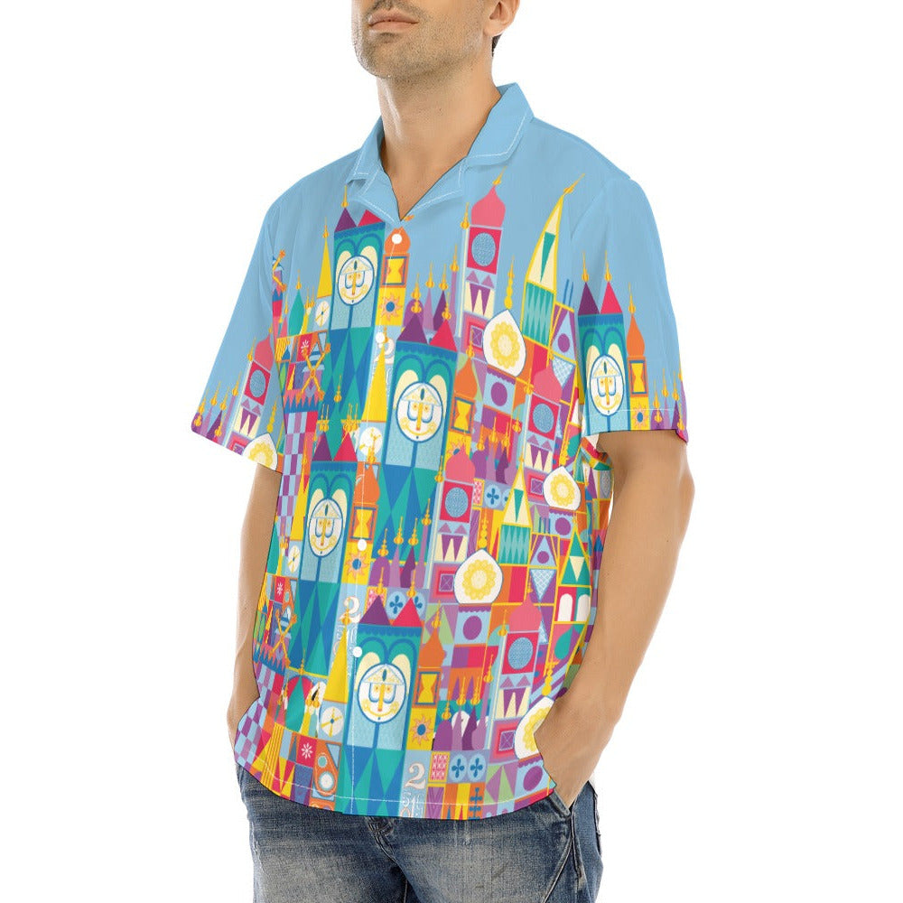 Whimsical World Facade - Men's Hawaiian Button Up Shirt