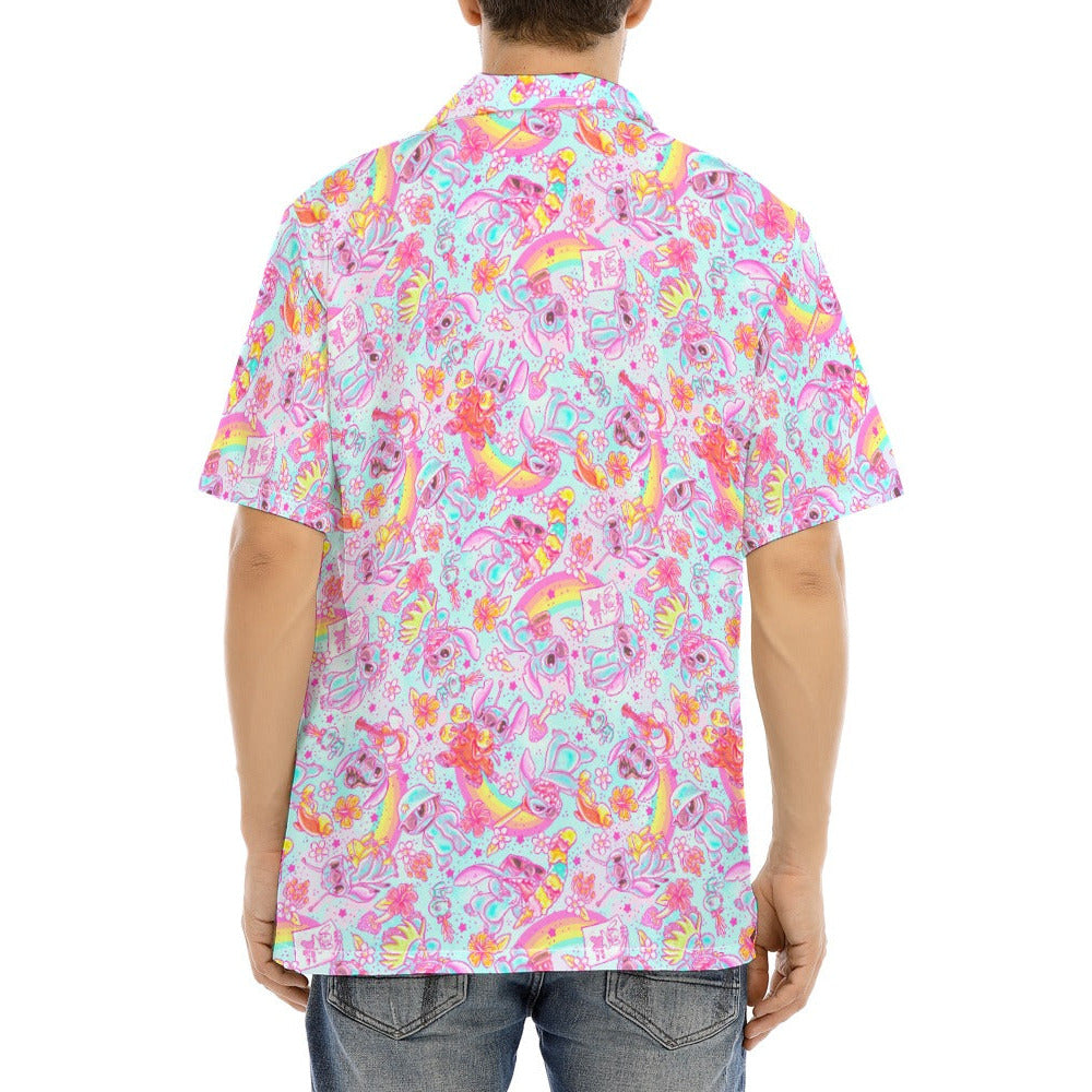 Neon Rainbow Mischief - Men's Hawaiian Button Up Shirt