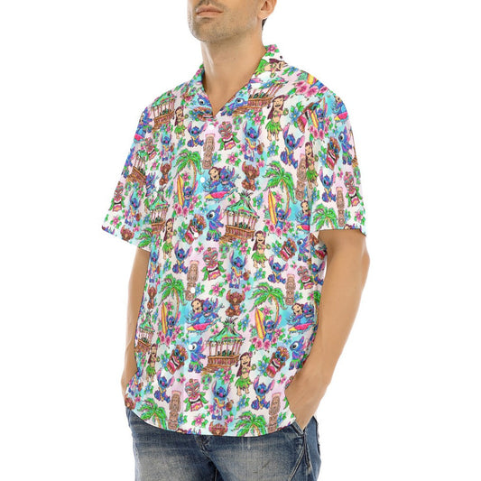 Bright Island Chaos Hand Drawn - Men's Hawaiian Button Up Shirt