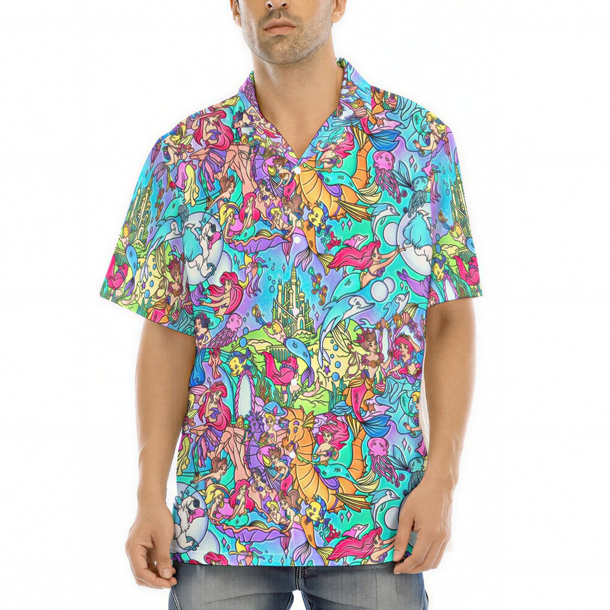 Under the Sea Storybook Scenes - Men's Hawaiian Button Up Shirt