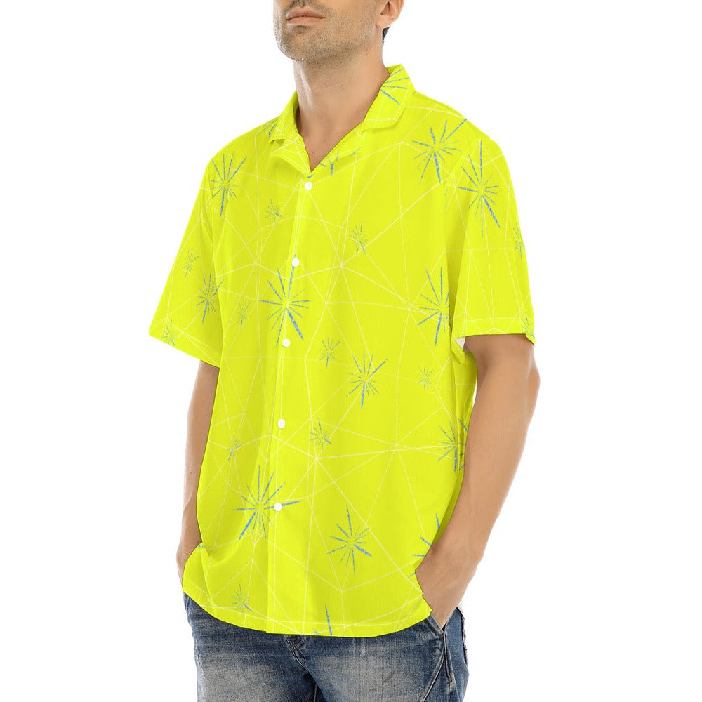 Joyful Blue & Yellow Florals - Men's Hawaiian Button Up Shirt