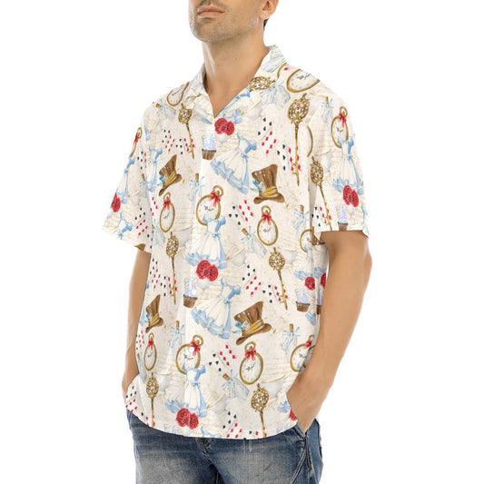 Curious Wonderland Icons - Men's Hawaiian Button Up Shirt