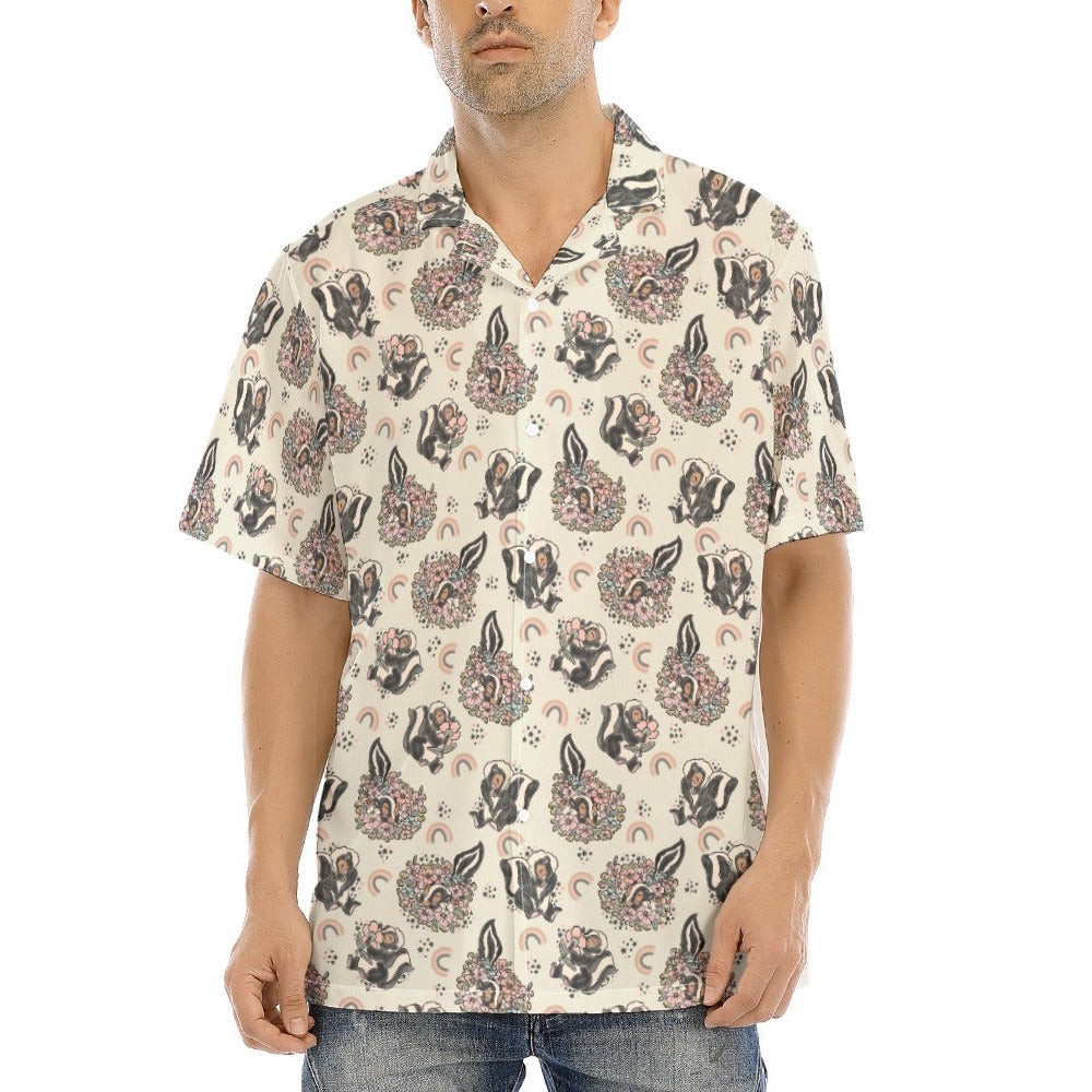 Bashful Blooming Skunk - Men's Hawaiian Button Up Shirt