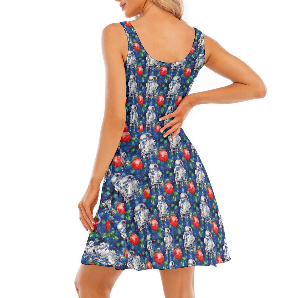Little Blue Christmas Droid - Women's Sleeveless Pocket Skater Dress