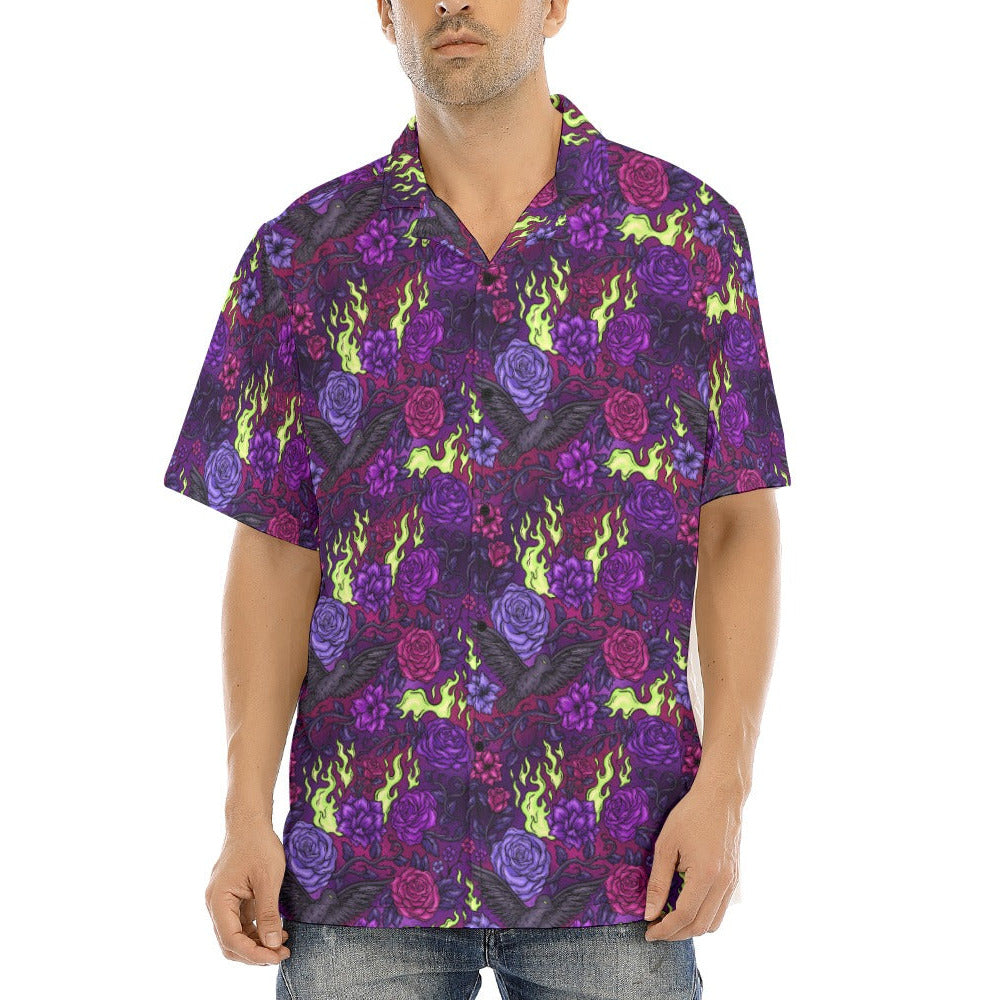 Fairytale Florals - Dark Enchantress - Men's Hawaiian Button Up Shirt