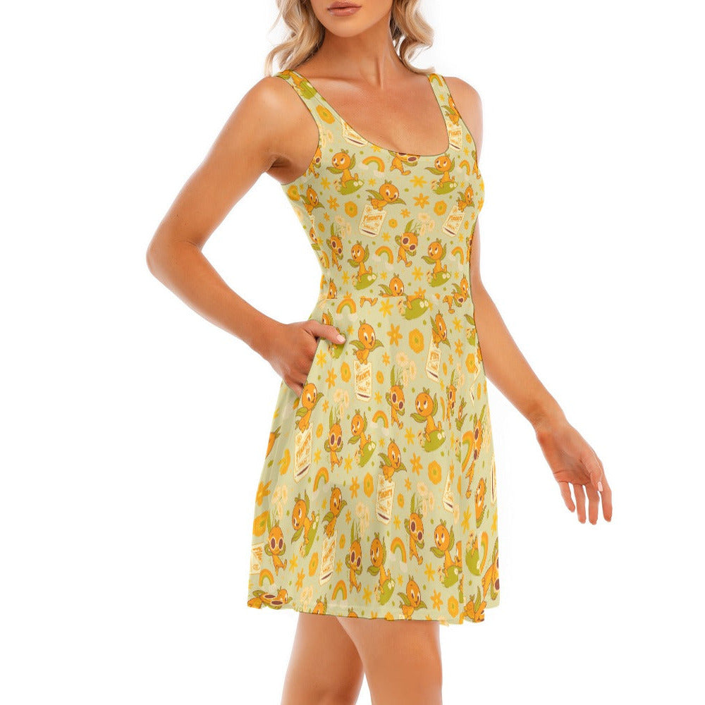 Vintage Citrus Garden - Women's Sleeveless Pocket Skater Dress