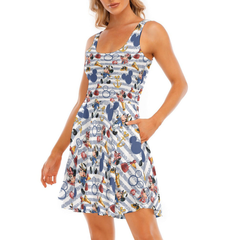 Captain and First Mate at Sea - Women's Sleeveless Pocket Skater Dress