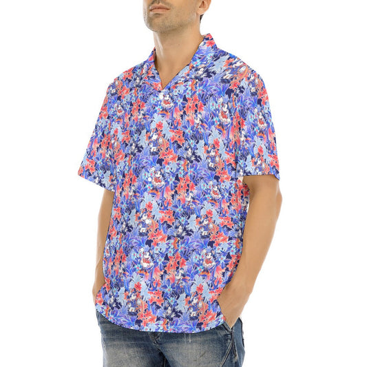 Navy Blooms Cruise - Men's Hawaiian Button Up Shirt