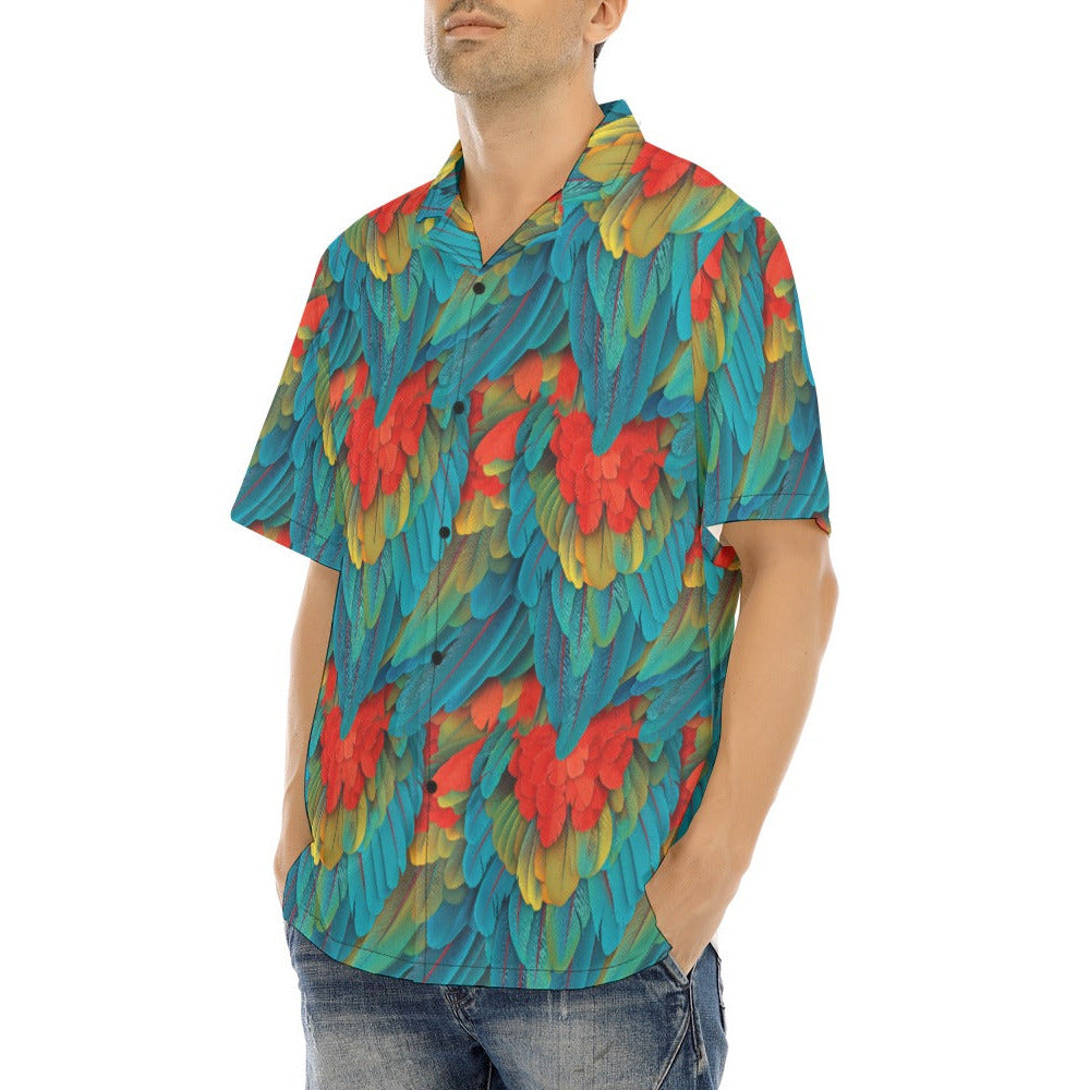 Animal Print - Macaw Parrot - Men's Hawaiian Button Up Shirt
