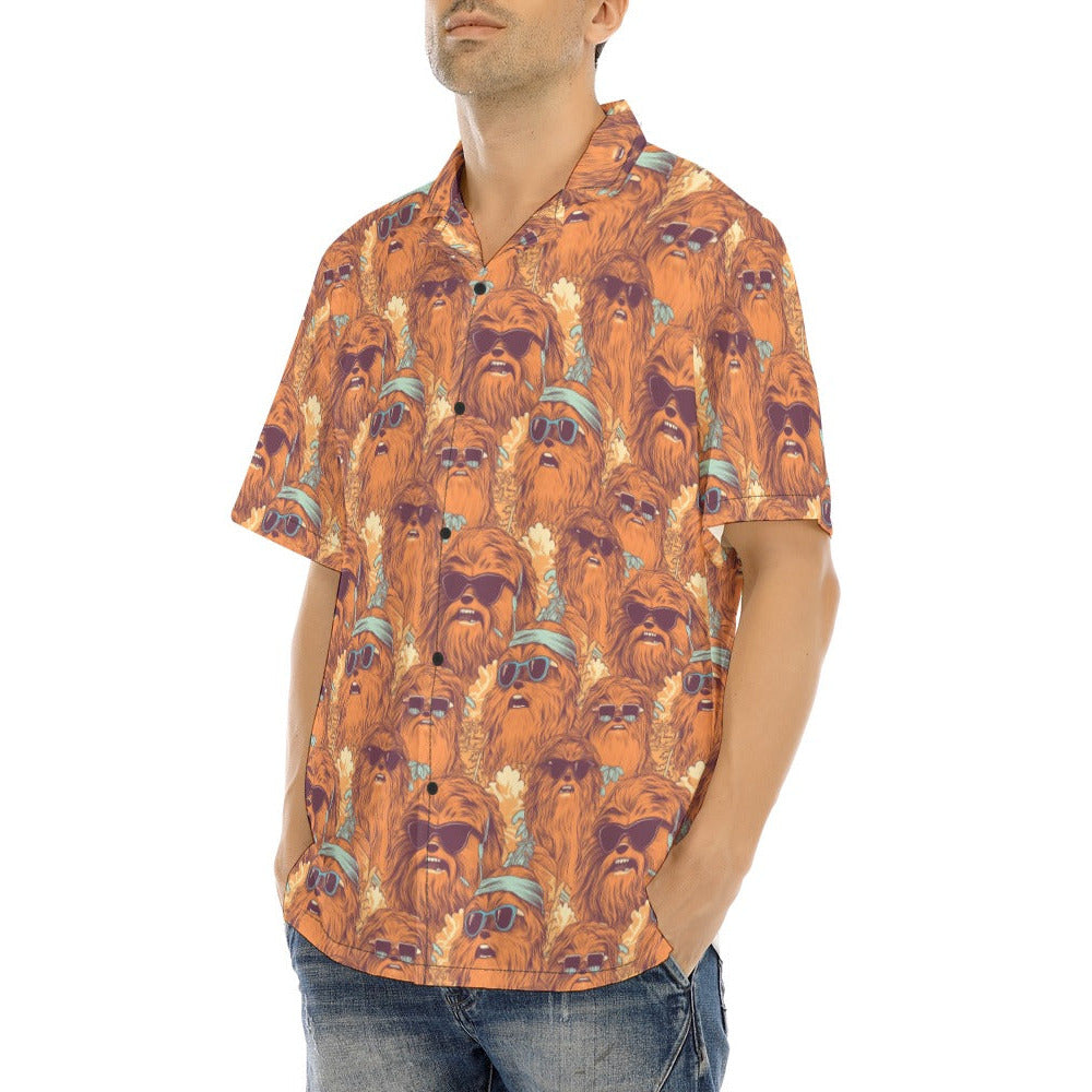 Retro Furry Friend Summer Vibes - Men's Hawaiian Button Up Shirt