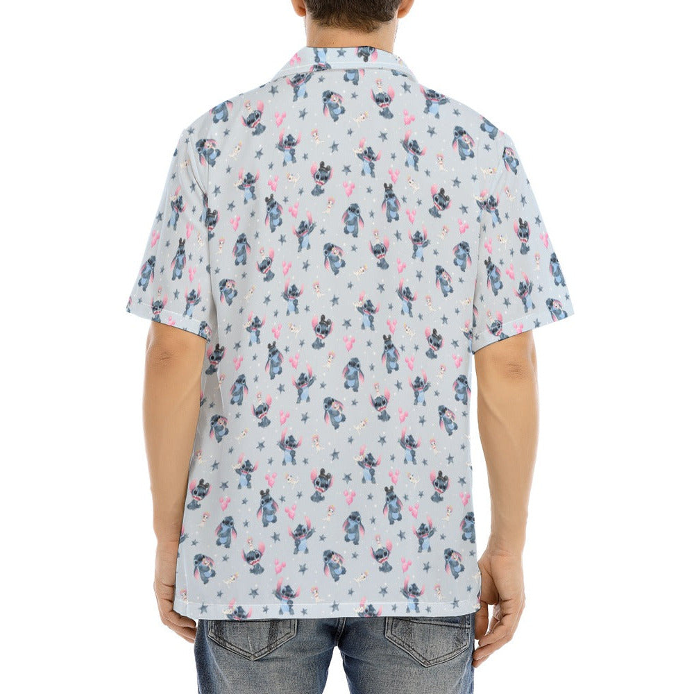 Happy Blue Alien - Men's Hawaiian Button Up Shirt