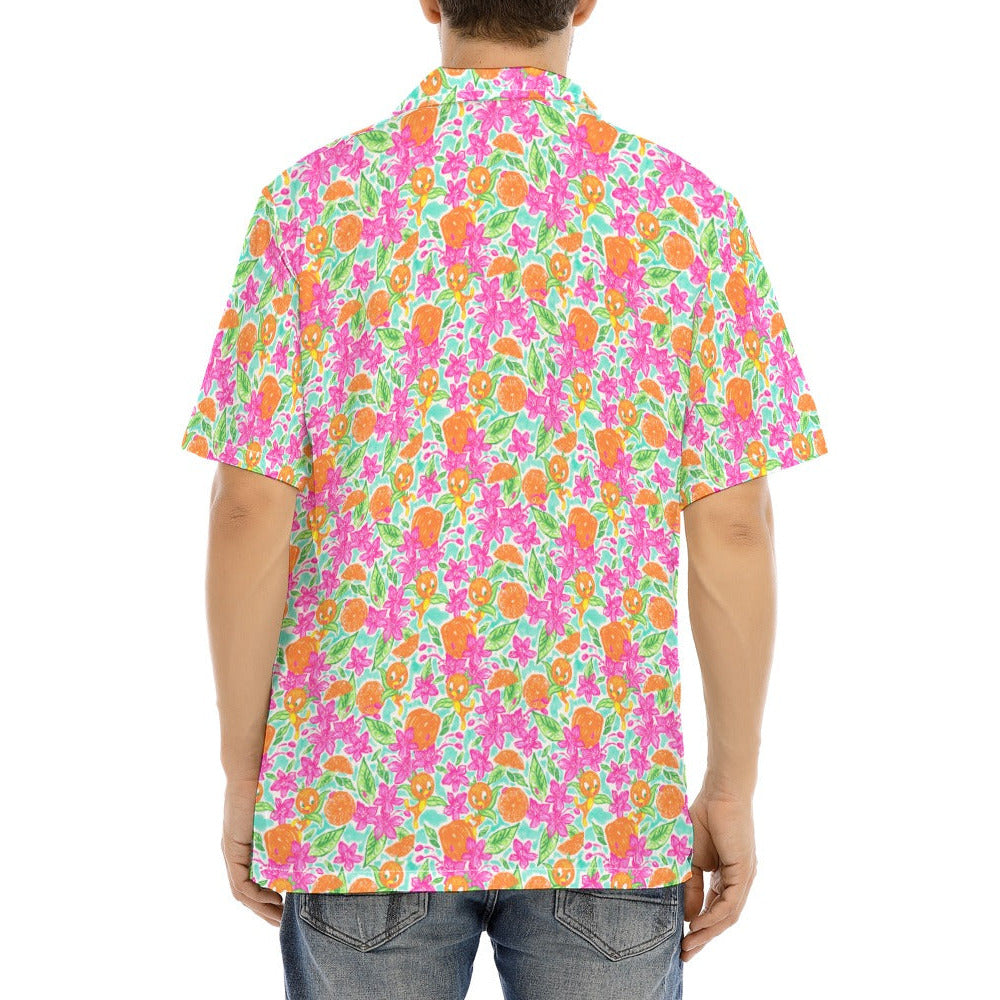 Tropical Citrus Bloom - Men's Hawaiian Button Up Shirt