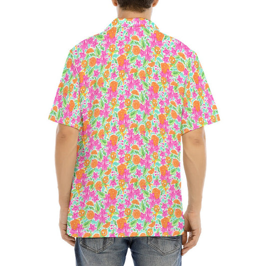 Tropical Citrus Bloom - Men's Hawaiian Button Up Shirt