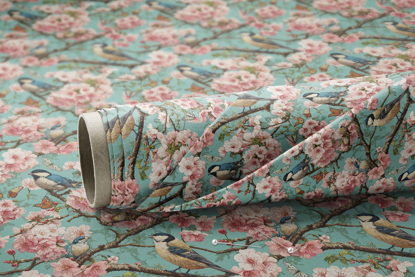 Spring Birds and Blossom Branches - Digital Seamless Pattern