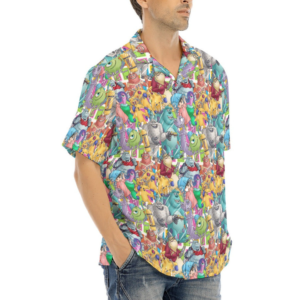 Monster Mayhem Sketched - Men's Hawaiian Button Up Shirt